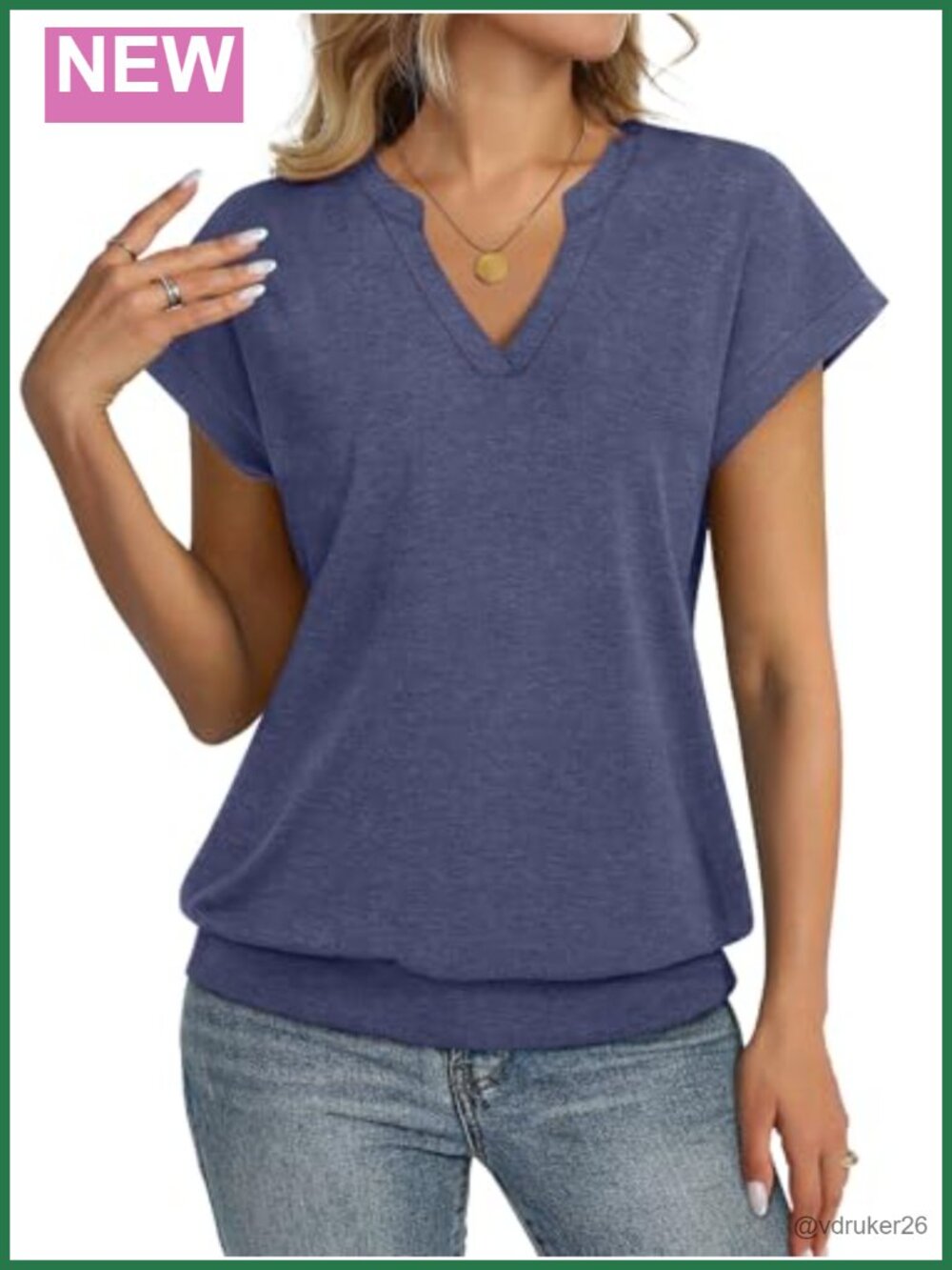 Womens Cap Sleeve V Neck Banded Bottom Summer T Shirt